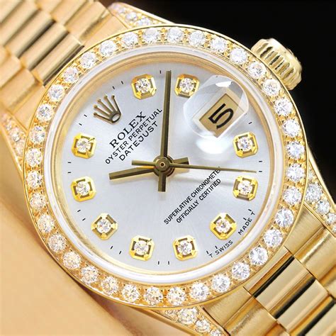 gold rolex women's diamond bezel.